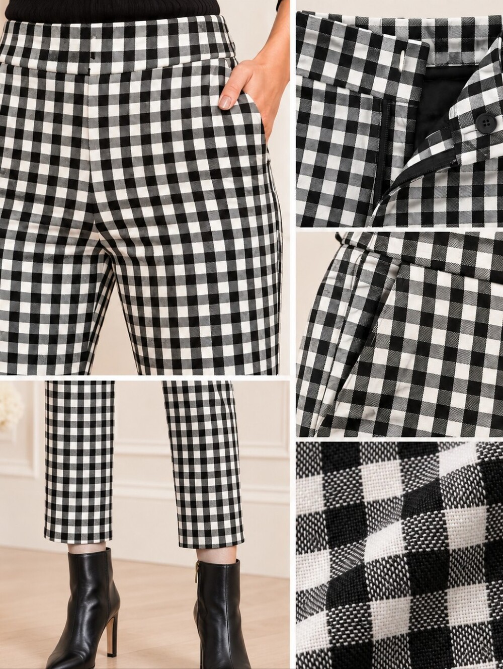 Time and Tru Black White Gingham Stretch Ankle Pants | Size 12 - Picture 4 of 9